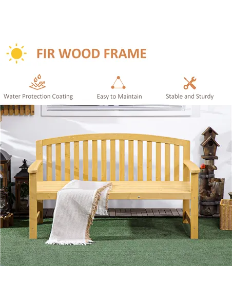 Outsunny 2 Seater Wooden Garden Bench with Armrest, Outdoor Furniture Chair for Park, Balcony, Orange