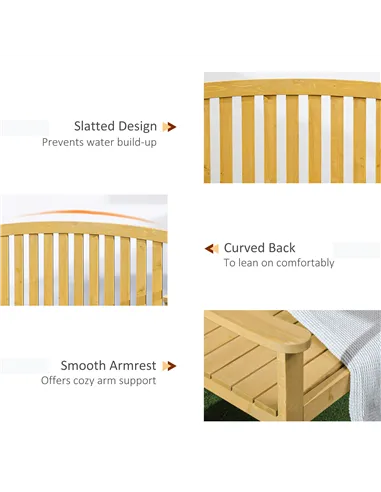 Outsunny 2 Seater Wooden Garden Bench with Armrest, Outdoor Furniture Chair for Park, Balcony, Orange