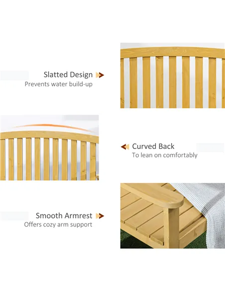 Outsunny 2 Seater Wooden Garden Bench with Armrest, Outdoor Furniture Chair for Park, Balcony, Orange