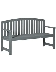 Outsunny 2 Seater Wooden Garden Bench with Armrest, Outdoor Furniture Chair for Park, Balcony, Grey