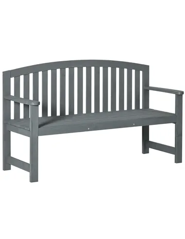 Outsunny 2 Seater Wooden Garden Bench with Armrest, Outdoor Furniture Chair for Park, Balcony, Grey