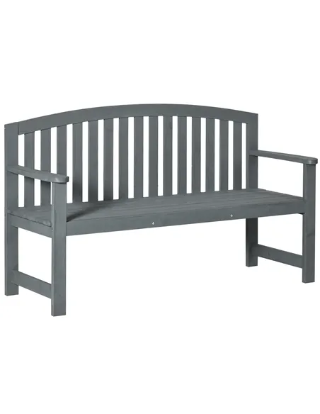 Outsunny 2 Seater Wooden Garden Bench with Armrest, Outdoor Furniture Chair for Park, Balcony, Grey