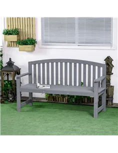 Outsunny 2 Seater Wooden Garden Bench with Armrest, Outdoor Furniture Chair for Park, Balcony, Grey 2