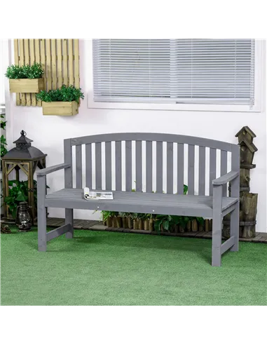 Outsunny 2 Seater Wooden Garden Bench with Armrest, Outdoor Furniture Chair for Park, Balcony, Grey