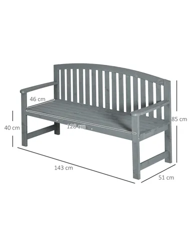 Outsunny 2 Seater Wooden Garden Bench with Armrest, Outdoor Furniture Chair for Park, Balcony, Grey