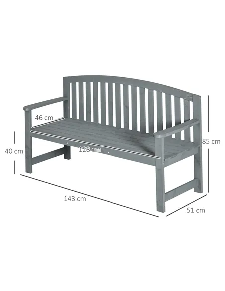Outsunny 2 Seater Wooden Garden Bench with Armrest, Outdoor Furniture Chair for Park, Balcony, Grey