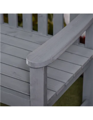 Outsunny 2 Seater Wooden Garden Bench with Armrest, Outdoor Furniture Chair for Park, Balcony, Grey