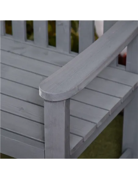 Outsunny 2 Seater Wooden Garden Bench with Armrest, Outdoor Furniture Chair for Park, Balcony, Grey
