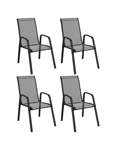 Outsunny Set of Four Stackable Mesh Seat Chairs - Black