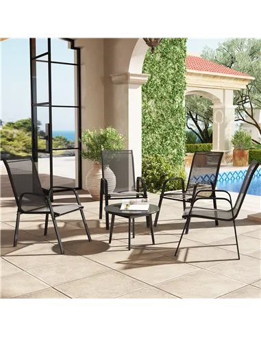 Outsunny Set of Four Stackable Mesh Seat Chairs - Black
