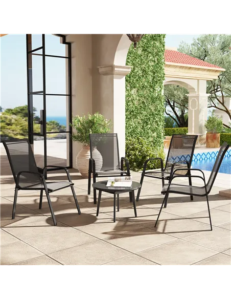 Outsunny Set of Four Stackable Mesh Seat Chairs - Black