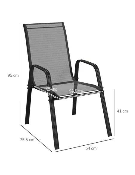 Outsunny Set of Four Stackable Mesh Seat Chairs - Black