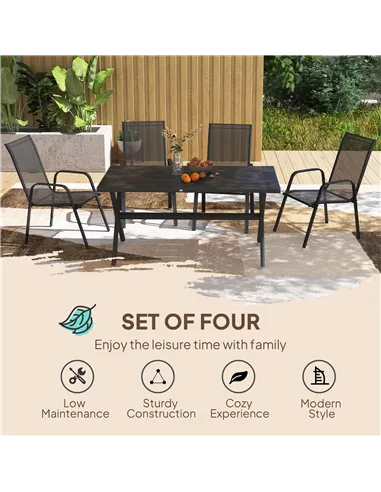 Outsunny Set of Four Stackable Mesh Seat Chairs - Black