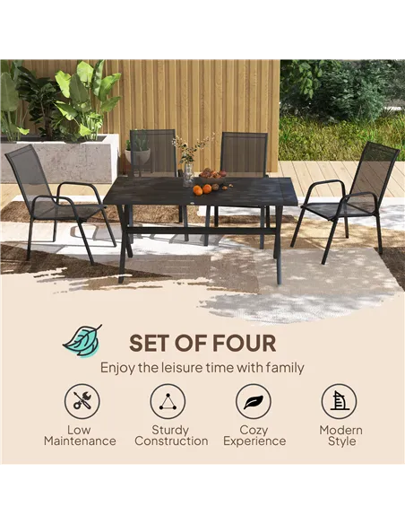 Outsunny Set of Four Stackable Mesh Seat Chairs - Black
