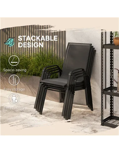 Outsunny Set of Four Stackable Mesh Seat Chairs - Black