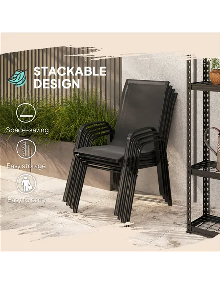 Outsunny Set of Four Stackable Mesh Seat Chairs - Black