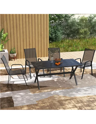 Outsunny Set of Four Stackable Mesh Seat Chairs - Black