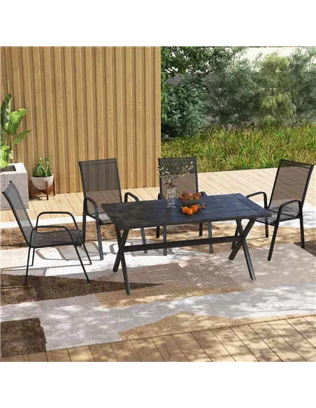 Outsunny Set of Four Stackable Mesh Seat Chairs - Black