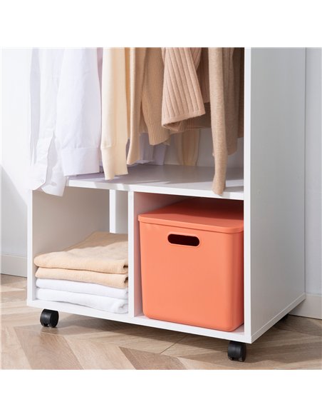 HOMCOM Open Wardrobe on Wheels, Bedroom Wardrobe with Clothes Hanging Rail, 2 Storage Shelves, Mobile Garment Rack for Cloakroom