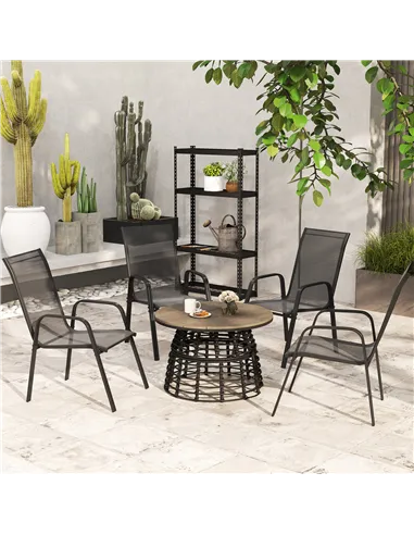 Outsunny Set of Four Stackable Mesh Seat Chairs - Black