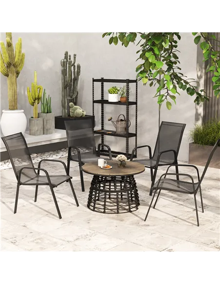 Outsunny Set of Four Stackable Mesh Seat Chairs - Black