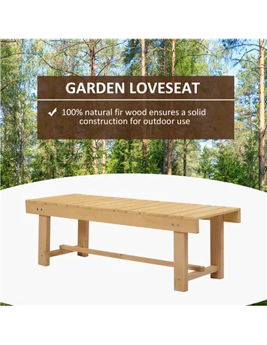 Outsunny 3 Pieces 2-seater Outdoor Indoor Wooden Garden Bench Fir Patio Loveseat, 110L x 38W x 35Hcm, Natural