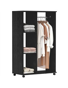 HOMCOM Open Wardrobe on Wheels, Bedroom Wardrobe with Clothes Hanging Rail, 3 Storage Shelves, Mobile Garment Rack for Cloakroom
