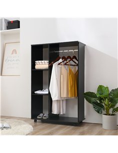 HOMCOM Open Wardrobe on Wheels, Bedroom Wardrobe with Clothes Hanging Rail, 3 Storage Shelves, Mobile Garment Rack for Cloakroom 2