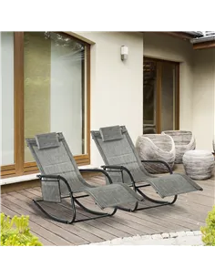 Outsunny 2PCs Outdoor Garden Rocking Chair, Patio Sun Lounger Rocker Chair with Breathable Mesh Fabric, Removable Headrest Pillo 2