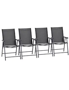 Outsunny Set of 4 Folding Garden Chairs, Metal Frame Garden Chairs Outdoor Patio Park Dining Seat with Breathable Mesh Seat, Bla