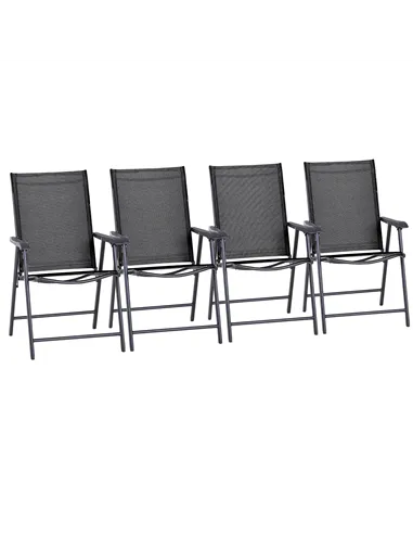 Outsunny Set of 4 Folding Garden Chairs, Metal Frame Garden Chairs Outdoor Patio Park Dining Seat with Breathable Mesh Seat, Bla