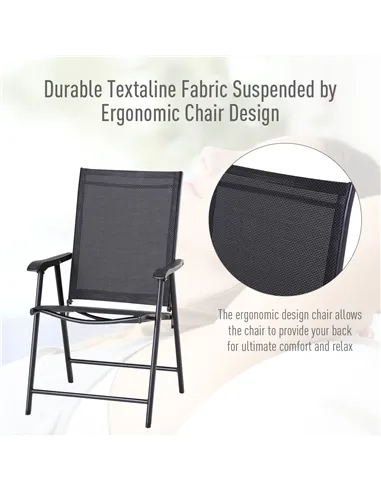 Outsunny Set of 4 Folding Garden Chairs, Metal Frame Garden Chairs Outdoor Patio Park Dining Seat with Breathable Mesh Seat, Bla