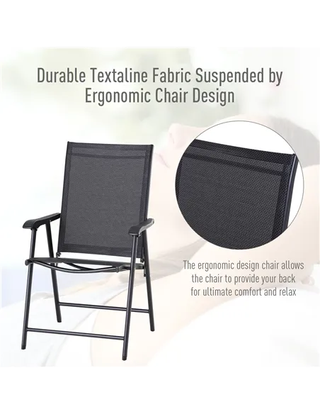 Outsunny Set of 4 Folding Garden Chairs, Metal Frame Garden Chairs Outdoor Patio Park Dining Seat with Breathable Mesh Seat, Bla