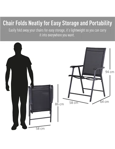 Outsunny Set of 4 Folding Garden Chairs, Metal Frame Garden Chairs Outdoor Patio Park Dining Seat with Breathable Mesh Seat, Bla