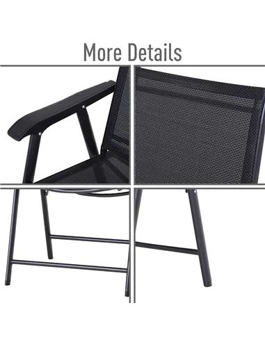 Outsunny Set of 4 Folding Garden Chairs, Metal Frame Garden Chairs Outdoor Patio Park Dining Seat with Breathable Mesh Seat, Bla