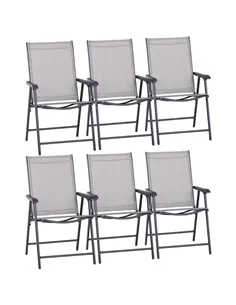 Outsunny Set of Six Folding Garden Chairs - Grey