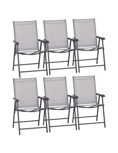 Outsunny Set of Six Folding Garden Chairs - Grey