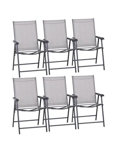 Outsunny Set of Six Folding Garden Chairs - Grey