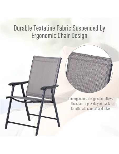 Outsunny Set of Six Folding Garden Chairs - Grey