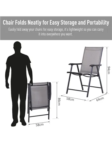 Outsunny Set of Six Folding Garden Chairs - Grey