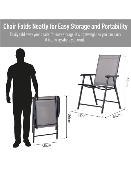 Outsunny Set of Four Folding Garden Chairs - Grey