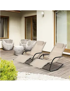Outsunny 2PCs Outdoor Garden Rocking Chair, Patio Sun Lounger Rocker Chair with Breathable Mesh Fabric, Removable Headrest Pillo 2