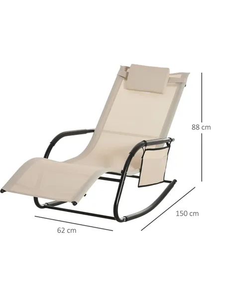 Outsunny 2PCs Outdoor Garden Rocking Chair, Patio Sun Lounger Rocker Chair with Breathable Mesh Fabric, Removable Headrest Pillo