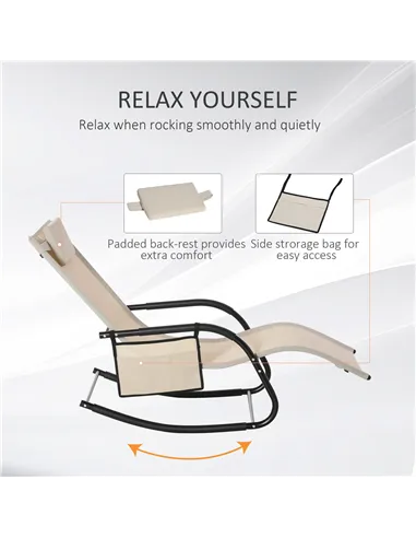 Outsunny 2PCs Outdoor Garden Rocking Chair, Patio Sun Lounger Rocker Chair with Breathable Mesh Fabric, Removable Headrest Pillo