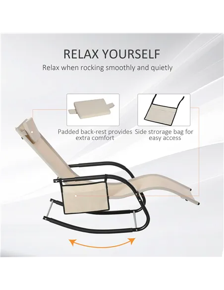 Outsunny 2PCs Outdoor Garden Rocking Chair, Patio Sun Lounger Rocker Chair with Breathable Mesh Fabric, Removable Headrest Pillo