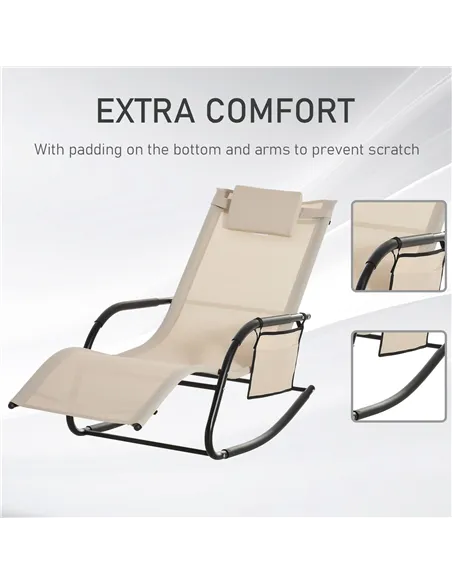 Outsunny 2PCs Outdoor Garden Rocking Chair, Patio Sun Lounger Rocker Chair with Breathable Mesh Fabric, Removable Headrest Pillo