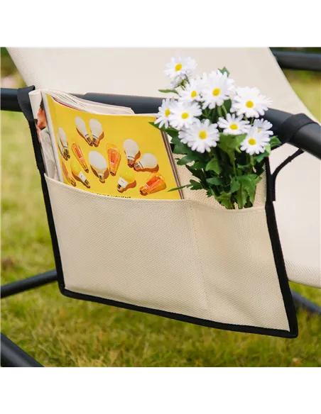 Outsunny 2PCs Outdoor Garden Rocking Chair, Patio Sun Lounger Rocker Chair with Breathable Mesh Fabric, Removable Headrest Pillo