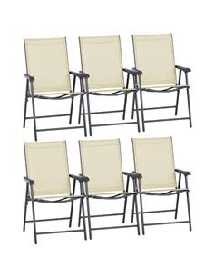 Outsunny Set of Six Folding Garden Chairs - Beige