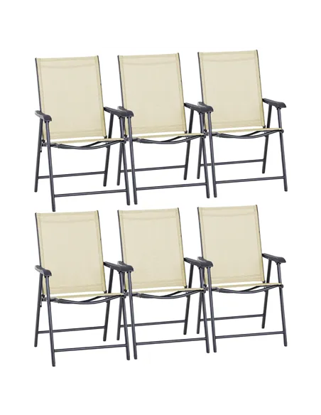 Outsunny Set of Six Folding Garden Chairs - Beige