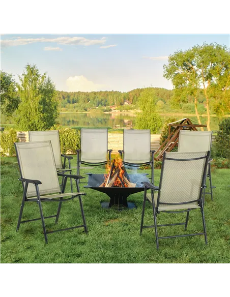 Outsunny Set of Six Folding Garden Chairs - Beige